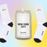 A graphic collage of the New York City homesick candle and the taxi high length socks.