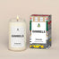 A lit Elf Gimbels Homesick candle displayed next to its boxed packaging on a dark cream background.