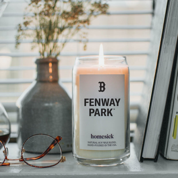 A close up of the Fenway Park candle.