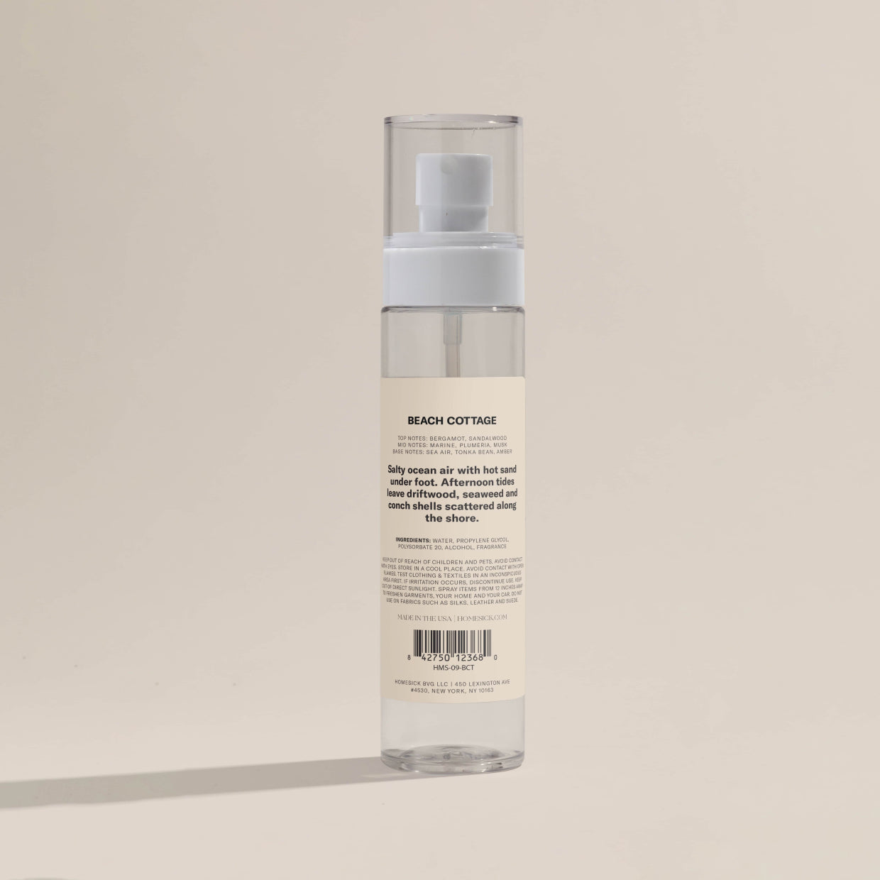 The labeling of the Beach Cottage Room Spray.