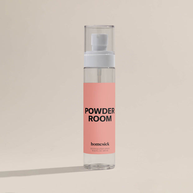 A product shot of the Powder Room Room Spray.